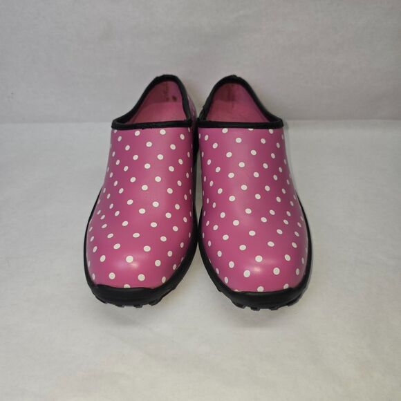 L.L. Bean Women's Pink Polka Dot Slip On Slogger Rubber Clog Duck Boot Size 6.5 - Picture 2 of 12